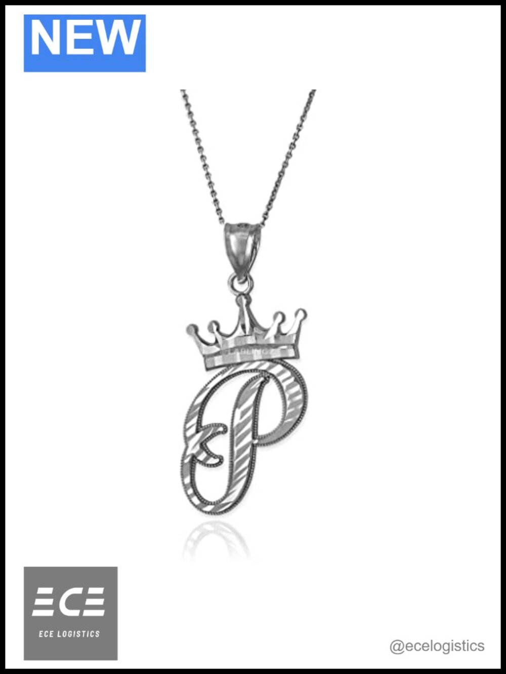 Sterling Silver Letter P Initial Cursive Crown DC Pendant Necklace